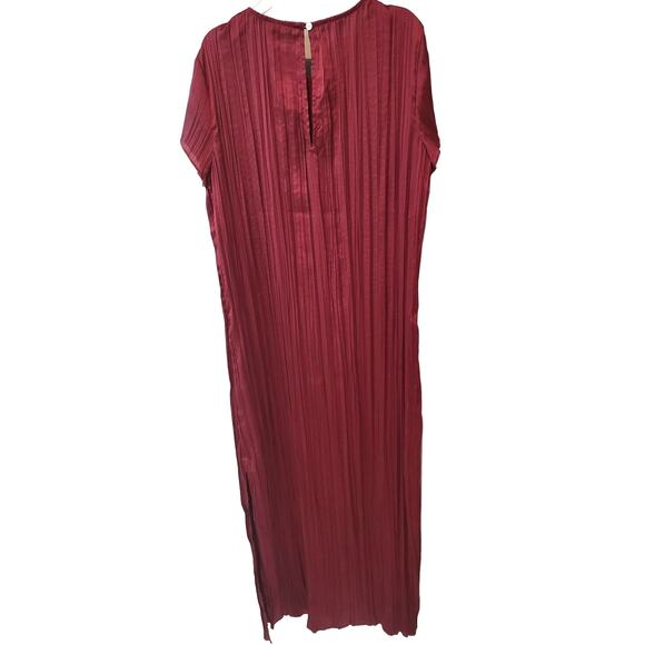 Madewell Short Sleeve Slip Midi Dress in Plisse - Mulberry Wine - Small - Picture 4 of 7